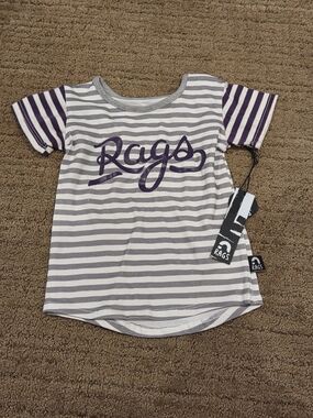 Rags Kids Short Sleeve Striped Tee in Gray & Purple